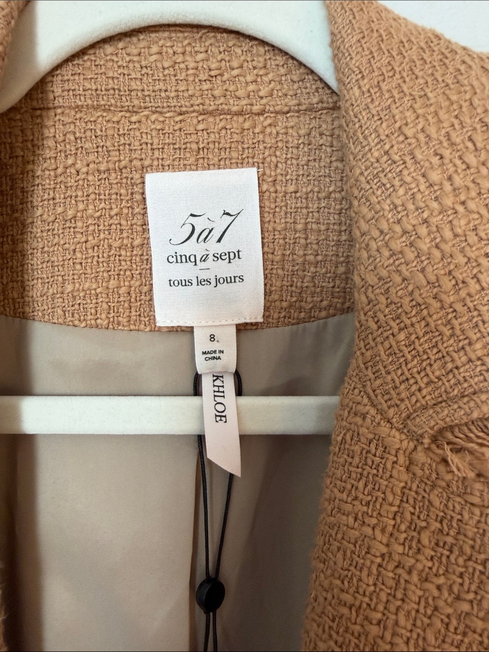 Cinq à Sept Frayed-Trim Textured Blazer in Camel Brown - Picture 6 of 9